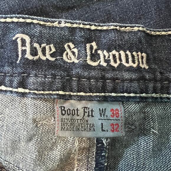 Axe & Crown Boot Fit Denim Jeans Men 38x32 Dark Wash Flap Pocket Contrast Stitch - Picture 11 of 14